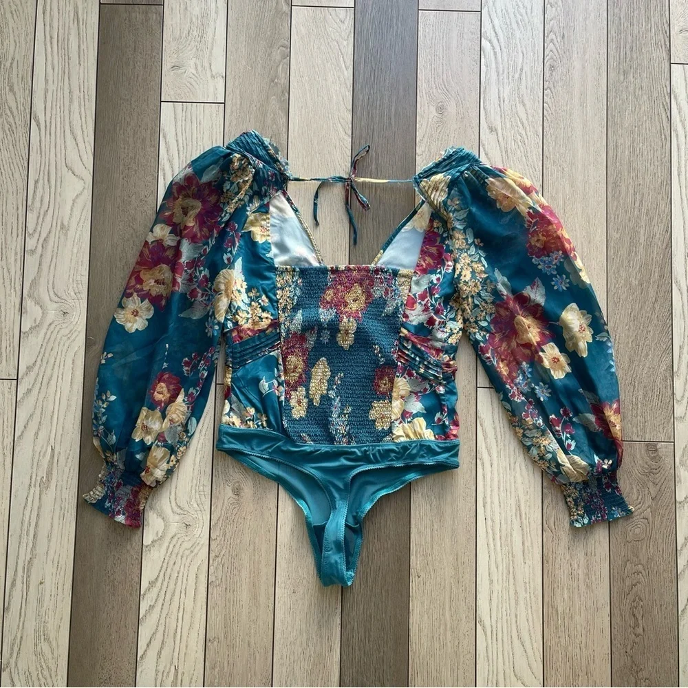 Free people Floral Long Sleeve Bodysuit